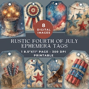 Rustikale 4. Juli Ephemera, Unabhängigkeitstag Tags, Unabhängigkeitstag Geschenkanhänger, Rot Weiß Blau Tags, Geschenkanhänger