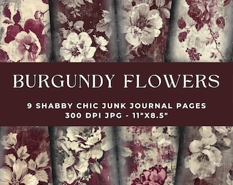 Shabby Chic Junk Journal Digital Paper, Junk Journal Kit, Vintage Junk Journal, Junk Journal Page, Journal Printable, Floral, Burgundy, Red
