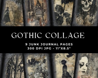 Gothic Junk Journal-pagina's, Gothic Collagepapier, Junk Journal Kit, Afdrukbaar Journal, Junk Journal Digital, Gothic Digital Paper, JPG