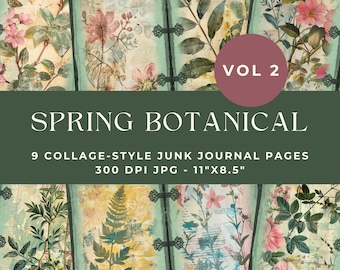 Spring Botanical Junk Journal Pages, Junk Journal Kit, Printable Journal, Junk Journal Digital, Spring Flowers, Floral Junk Journal, Collage