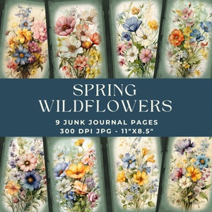 Watercolor Wildflowers, Junk Journal, Printable Page, Flowers Junk Journal Kit, Junk Journal Paper, Digital Collage Sheet, Instant Download