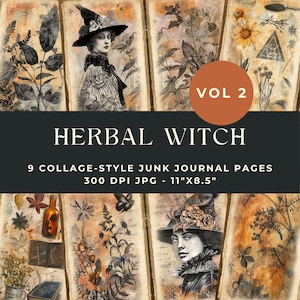 Diário de lixo de bruxa de ervas, livro de sombras, coisas efêmeras de bruxa digital, páginas de diário de lixo, kit de diário de lixo, imprimíveis de bruxa, Halloween de bruxa