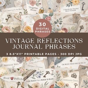 Positieve ongewenste dagboekwoorden, inspirerende woorden en zinnen, vintage ephemera, afdrukbare dagboekwoorden, bloemen shabby chic digitale scrapbooking