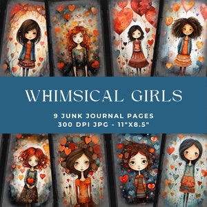 Whimsical Girls Junk Journal Pages, Whimsical Ephemera, Whimsical Junk Journal Papers, Whimsical Digital Papers Girls Digital Papers