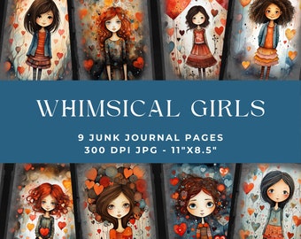 Whimsical Girls Junk Journal Pages, Whimsical Ephemera, Whimsical Junk Journal Papers, Whimsical Digital Papers Girls Digital Papers