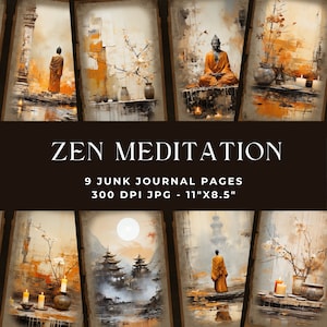 Meditation Junk Journal Seiten, Zen Digital Junk Journal, digitale Collage, spirituelles Journal, druckbares Journal, buddhistisches digitales Papier, JPG