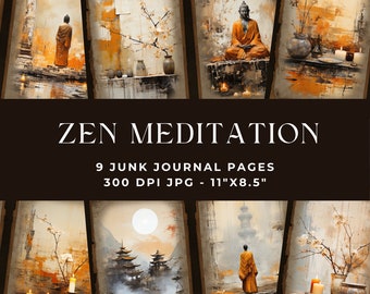 Meditation Junk Journal Pages, Zen Digital Junk Journal, Digital Collage, Spiritual Journal, Printable Journal, Buddhist Digital Paper, JPG