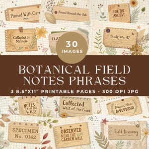 Botanical Field Notes Junk Journal Words, Floral Journal Phrases, Junk Journal Printable, Flowers Printable Ephemera, Digital Scrapbooking