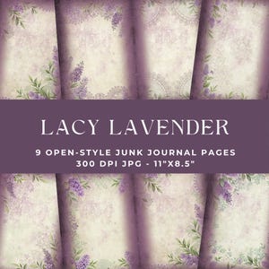 Lacy Lavender Flowers Junk Journal Printable Page, Purple Lavender Junk Journal Kit, Lace Lavender Junk Journal, Floral Digital Download