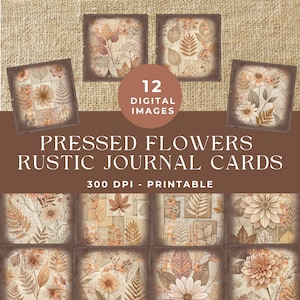Rustieke geperste bloemen ongewenste dagboekkaarten, herfst ongewenste dagboekkit, vintage ephemera digitale download, herfst bloemen afdrukbaar plakboekpapier