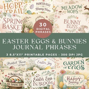 Ostern Wörter und Phrasen, Ostern Junk Journal Wörter, Ostern Digital Scrapbooking, Frühling Hase Ephemera, Frühling Blumen druckbare Wörter