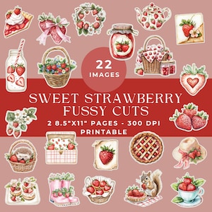 Pages coupées difficiles aux fraises, embellissements d'été pour journaux indésirables, kit de journaux indésirables, éphémères imprimables petits fruits, scrapbooking numérique