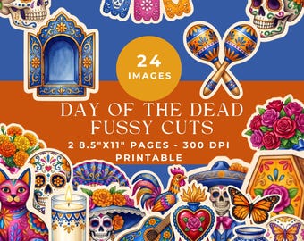Day of the Dead Fussy Cuts: Mexican Holiday Printable Ephemera Junk Journal Kit (Digital Download)