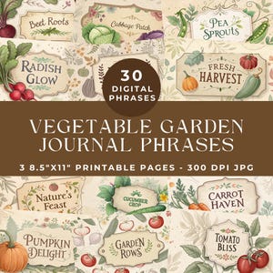 Mots et expressions du jardin potager, mots du journal indésirable, journal indésirable de la ferme fraîche, mots imprimables végétariens, éphémères vintage, album numérique