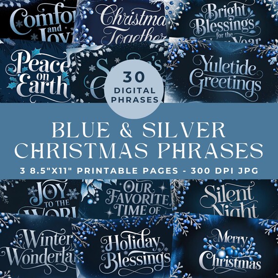 Blue and Silver Christmas Words, Holiday Ephemera, Christmas Printables, Words And Phrases, Christmas Sayings, Digital Scrapbooking, Winter