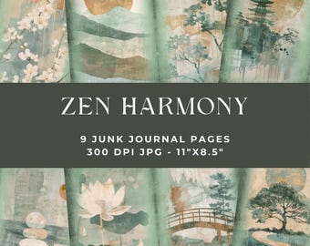 Japanese Junk Journal, Meditation Junk Journal Pages, Zen Digital Junk Journal, Digital Collage, Spiritual Journal, Printable Journal, JPG