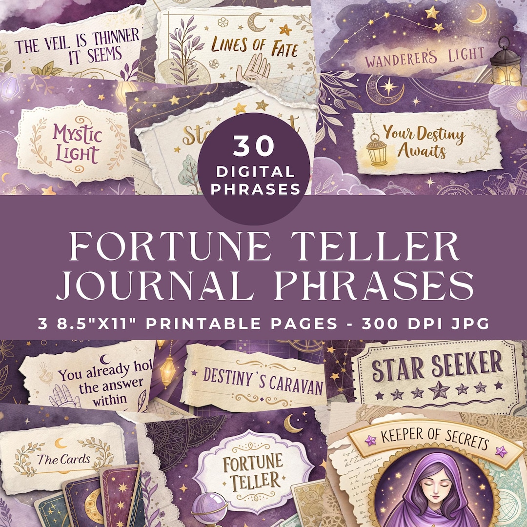 Fortune Teller Junk Journal Words, Witchy Printable Words, Digital ...