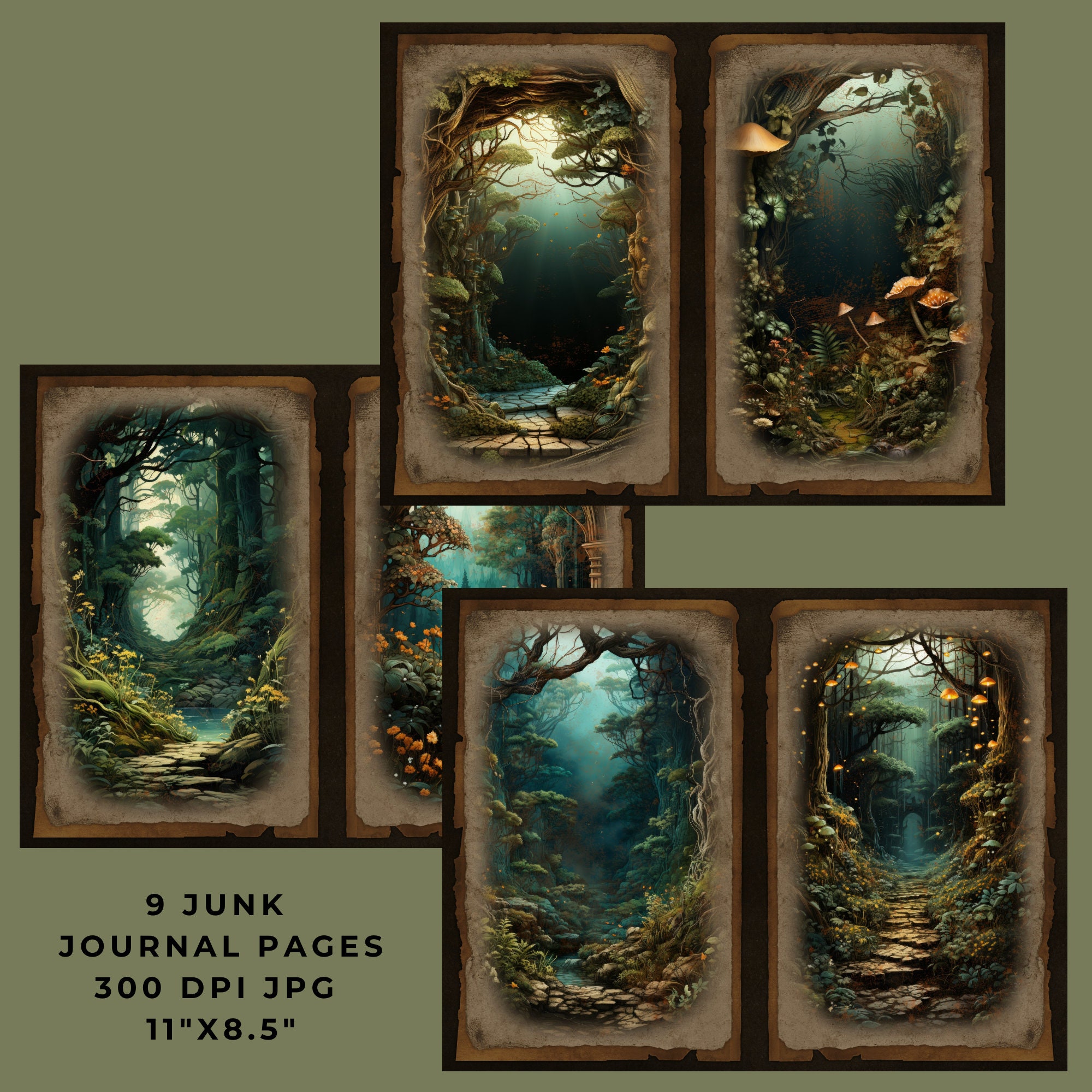 Magical Forest Backgrounds, Junk Journal Pages, Enchanted Forest ...
