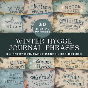 Winter Junk Journal Words, Hygge Printable Words, Words And Phrases, Printable Ephemera, Junk Journal Kit, Digital Collage, Scrapbooking