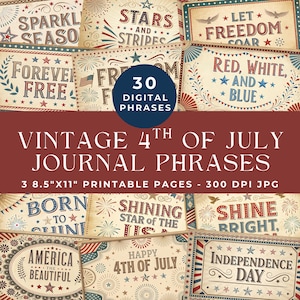 Mots vintage du journal indésirable du 4 juillet, phrases du 4 juillet, imprimable patriotique des États-Unis, éphémères de la fête de l'indépendance, scrapbooking numérique
