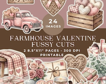 Farmhouse Valentine Fussy Cuts for Junk Journals: Rustic Hearts Printable Ephemera Cutouts for Scrapbooking & Collage (Digital Download)