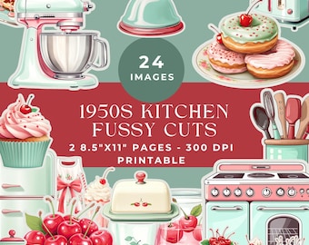 1950s Kitchen Fussy Cuts for Junk Journals: Retro Baking Printable Ephemera Cutouts for Scrapbooking (Digital Download)