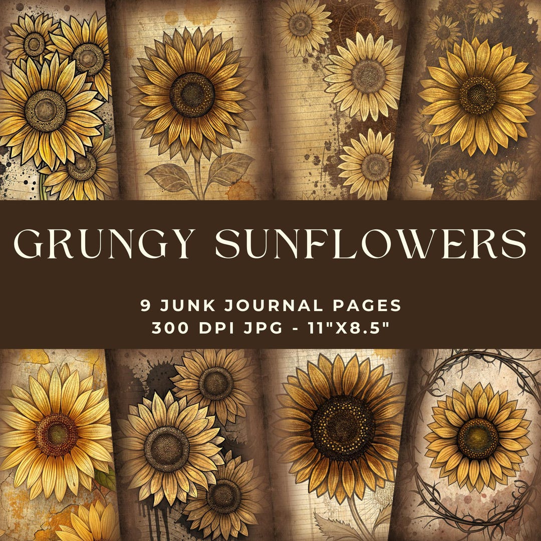 Grunge Sunflowers Junk Journal Kit: Dark Moody Autumn Floral Printable ...