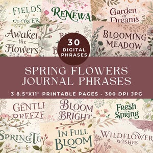 Fleurs printanières, Mots indésirables pour le journal, Expressions printanières, Mots floraux à imprimer, Mots et expressions, éphémères vintage, Scrapbooking numérique