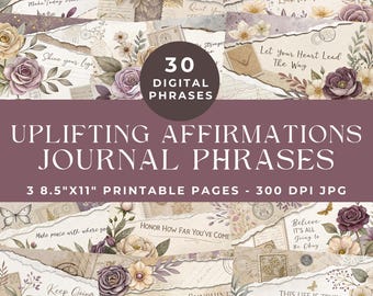 Junk Journal Affirmation, Positive Junk Journal Words, Inspiring Words and Phrases, Junk Journal Kit, Printable Ephemera, Digital Download