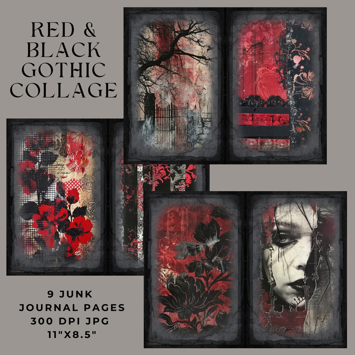 Gothic Junk Journal Pages, Gothic Collage Paper, Junk Journal Kit ...