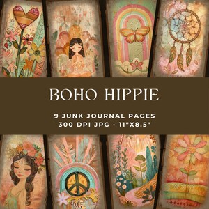 Journal indésirable hippie imprimable, Boho Junk Journal, Pages de journal indésirable, kit de journal imprimable, kit de journal indésirable, paquet de papier numérique, JPG