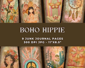 Hippie Junk Journal Printable, Boho Junk Journal, Junk Journal Pages, Printable Journal Kit, Junk Journal Kit, Digital Paper Pack, JPG