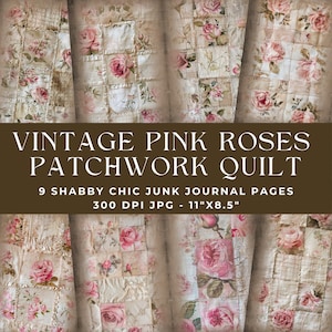 Vintage Patchwork Junk Journal Papiere, Junk Journal Kit, Vintage Ephemera, rosa Rosen digital, Journal Printable, Shabby Chic Junk Journal