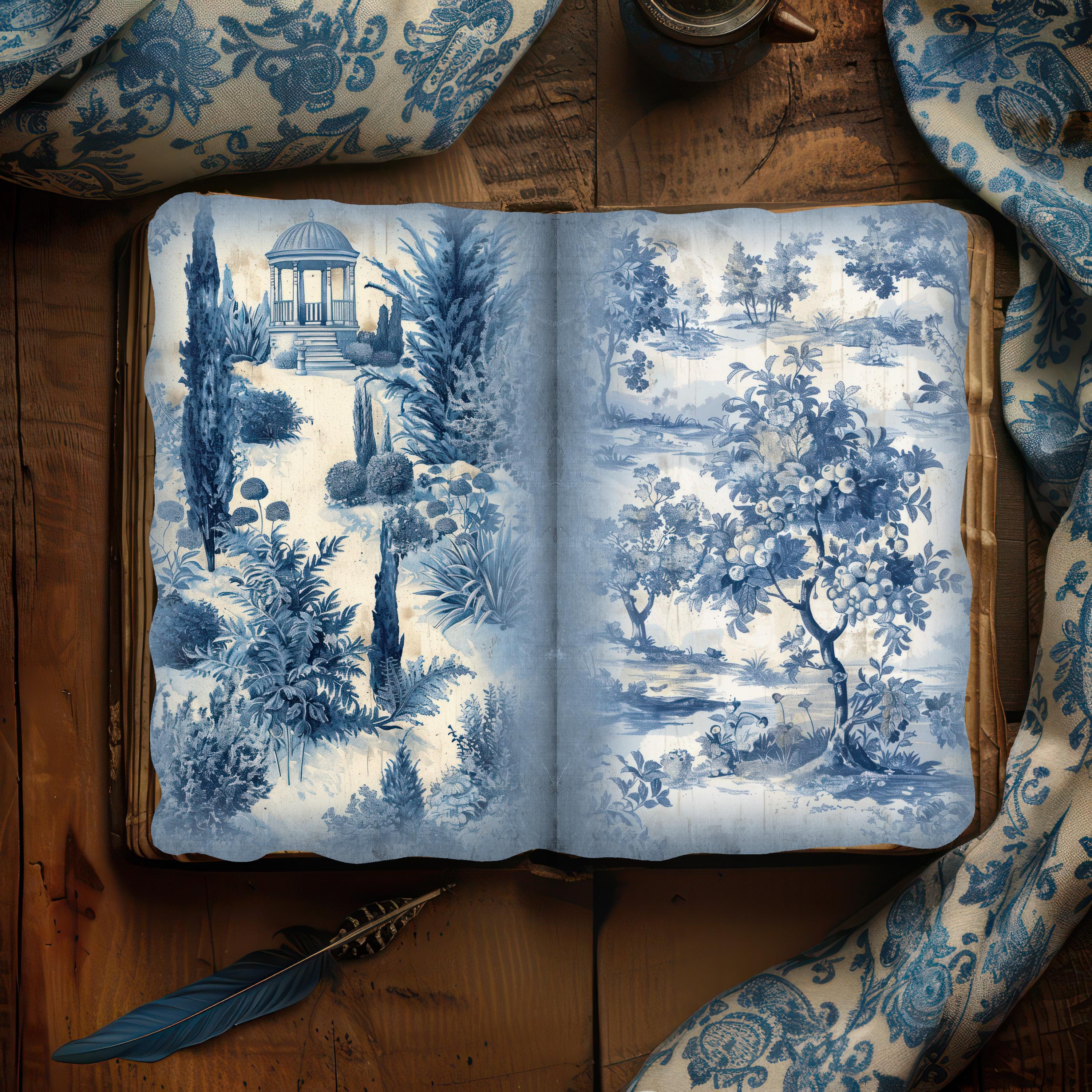 Blue Toile Junk Journal, French Toile De Jouy, Junk Journal Page ...