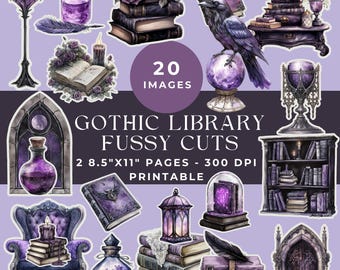 Gothic Library Fussy Cut Pages, Dark Academia Ephemera, Junk Journal Kit, Vintage Ephemera, Printable Digital Download, Scrapbook Pages JPG