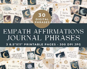 Affirmations for Empaths, Positive Junk Journal Words, Inspiring Words and Phrases, Junk Journal Kit, Printable Ephemera, Digital Download