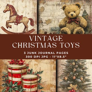Jouets de Noël Pages de journal indésirable, kit de journal indésirable, journal imprimable, journal numérique indésirable, papier numérique vintage, ours en peluche, rustique, JPG