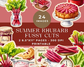 Summer Rhubarb Fussy Cuts: Fruit Junk Journal Printable Ephemera (Scrapbook Digital Download)