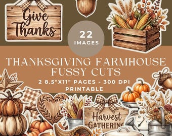 Thanksgiving Farmhouse Fussy Cuts for Junk Journals: Rustic Autumn Printable Ephemera Cutouts for Scrapbooking & Collage (Digital Download)