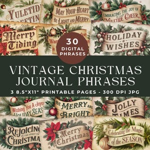 Vintage Weihnachten, Junk Journal Wörter, Weihnachtssätze, druckbare Wörter, Wörter und Sätze Collage, Vintage Ephemera, digitale Scrapbooking