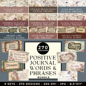 Positive Junk Journal Words Mega Bundle, Inspirational Phrases, Printable Words, Digital Scrapbooking, Words for Journal, Labels Ephemera