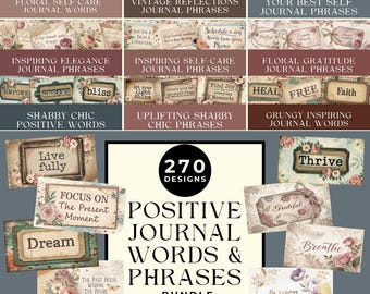 Positive Junk Journal Words Mega Bundle, Inspirational Phrases, Printable Words, Digital Scrapbooking, Words for Journal, Labels Ephemera