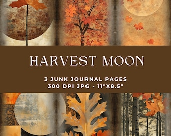 Harvest Moon Junk Journal, Junk Journal Page, Junk Journal Kit, Printable Journal, Digital Junk Journal, Fall, Autumn, Orange, Brown, Leaves