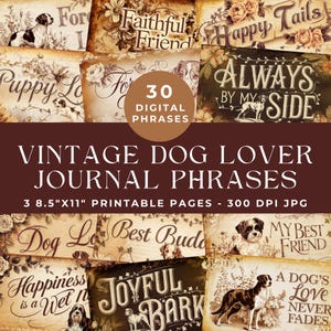 Mots de journalisation de chien, mots et expressions d'amoureux des chiens, mots de journal indésirable, expressions canines, mots imprimables, éphémères vintage, album de scrapbooking numérique
