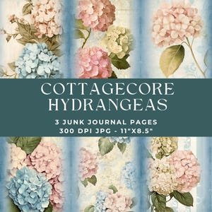 Kit de diário de lixo de hortênsia, diário de lixo Cottagecore, papel digital, página de diário de lixo, diário para impressão, floral, flores, rosa, azul, JPG
