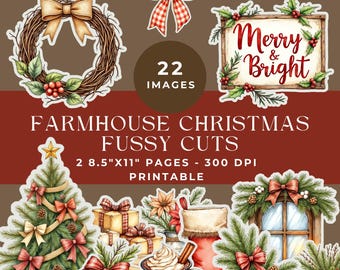 Farmhouse Christmas Fussy Cuts for Junk Journals: Rustic Country Printable Ephemera Cutouts for Scrapbooking and Collage (Digital Download)