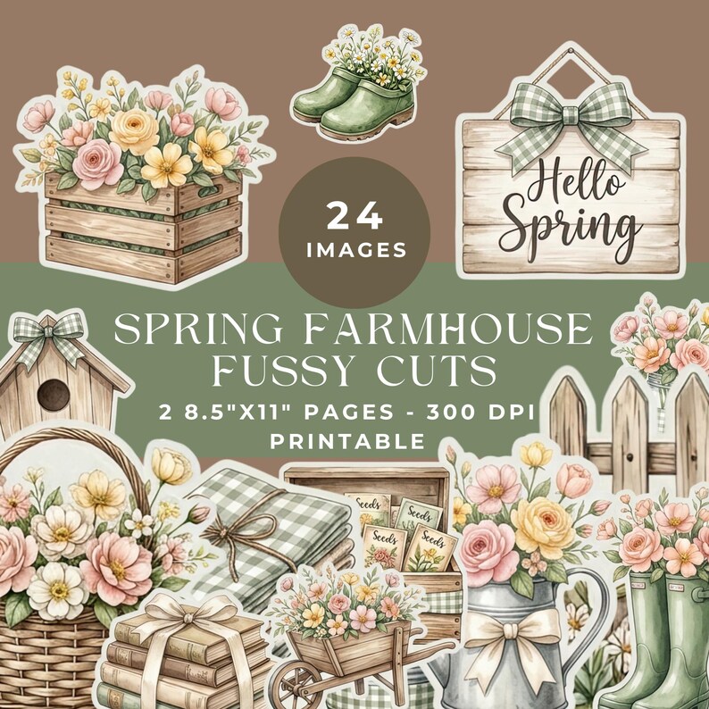 Spring Graphics Cut Spring Farmhouse Fussy Cuts for Junk Journals: Rustic Flowers Printable ...