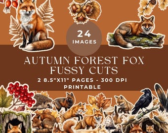 Autumn Fox Fussy Cuts for Junk Journals: Fall Forest Foxes Printable Ephemera Cutouts (Digital Download)