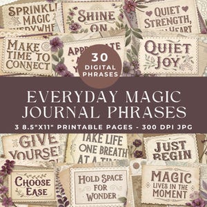 Parole positive per il diario dei rifiuti, frasi motivazionali, parole stampabili, effimere shabby chic, scrapbooking digitale, parole per il diario, etichette