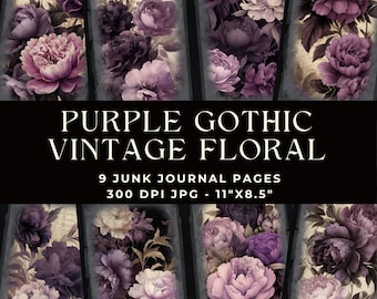 Purple Gothic Vintage Floral Junk Journal Pages, Digital Paper ...